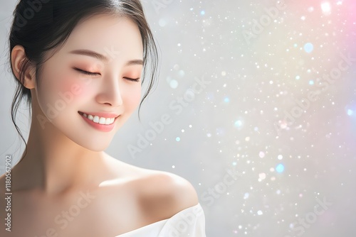 beautiful Korean woman skin smiling , Generative AI