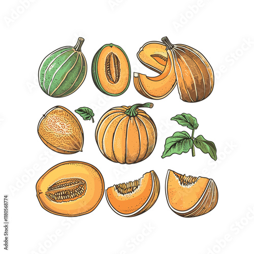 cantaloupe hand drawn design vector template