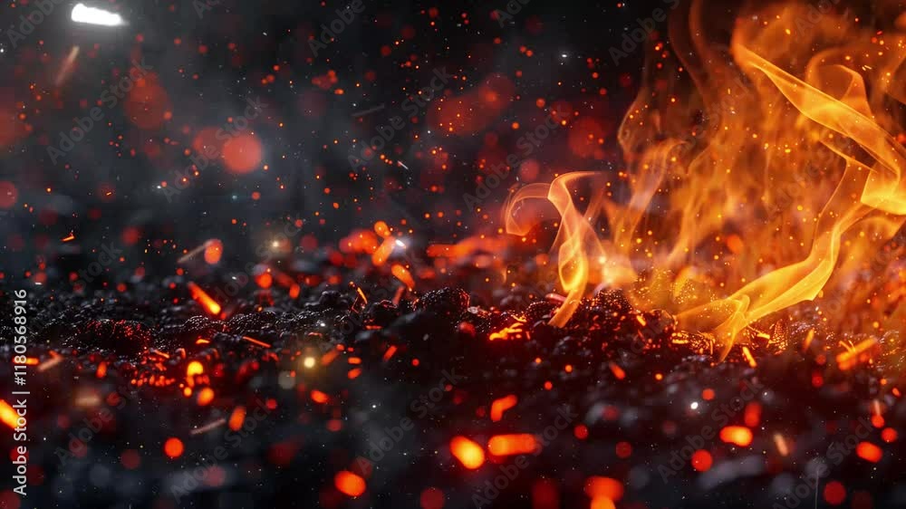 3d burning embers glowing fire glowing particles seamless looping overlay 4k virtual video animation background