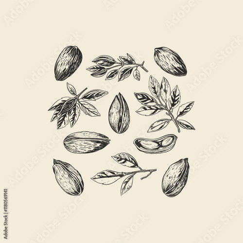 Almond hand drawn design vector template illustration