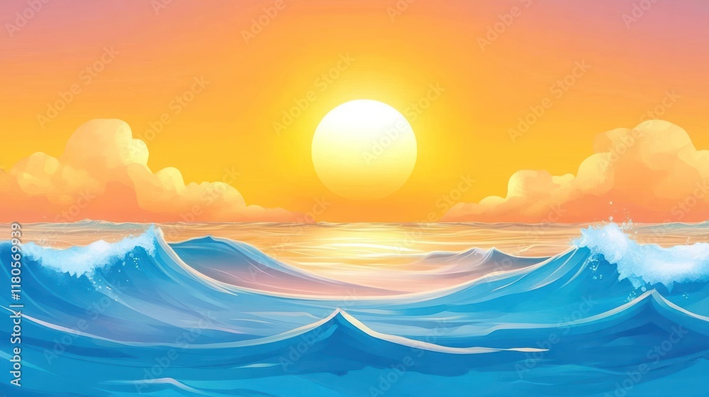 Vibrant sunset over ocean waves. (2) Vibrant sunset over ocean waves. (2)