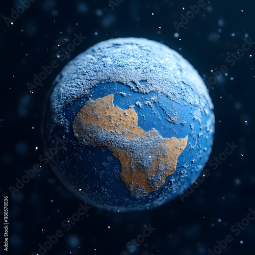 Frozen Earth, global warming, ice age concept.