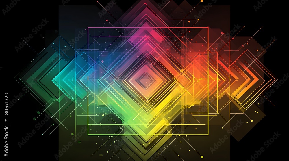 Obraz premium Abstract Rainbow Geometric Design Featuring Interlocking Squares