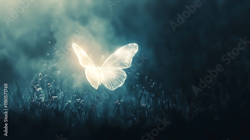 A butterfly is flying in the dark sky photo