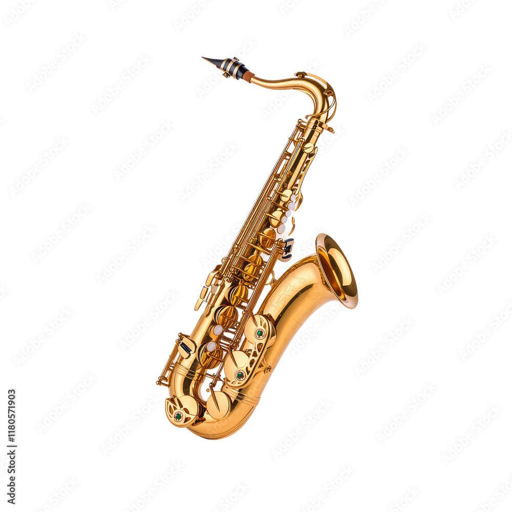 Naklejka premium Elegant Gold Saxophone on a White Background