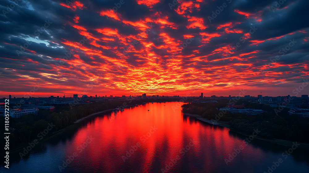 Fiery Sunset Cityscape Illustration Fiery Sunset Cityscape Illustration