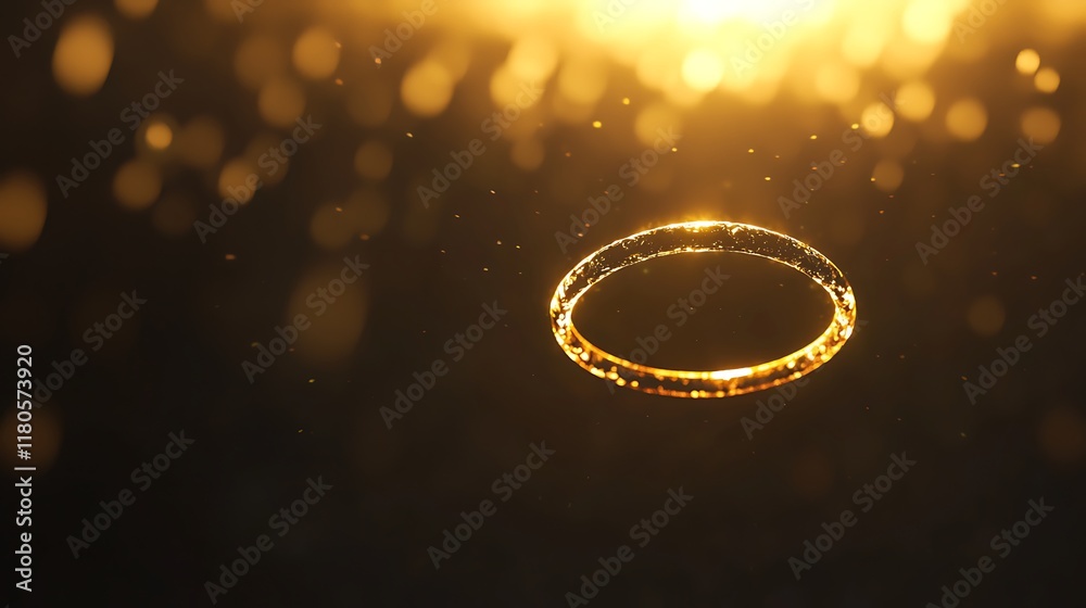 A golden circle is floating in the air with a blurry background A golden circle is floating in the air with a blurry background