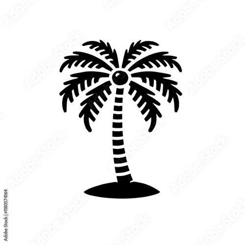 Palm Tree Icon: Black and white illustration of a classic palm tree silhouette.  A simple, elegant design perfect for creating a tropical, summery vibe.  
