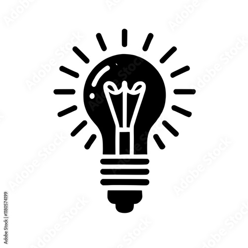 Illuminated Idea:  A bold, black lightbulb icon radiates brilliance, symbolizing innovation, inspiration, and creative breakthroughs.