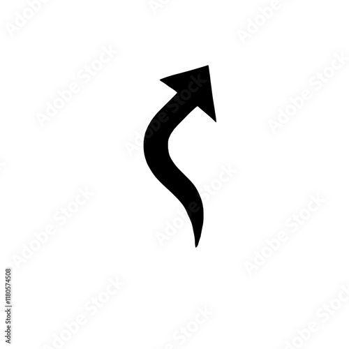 Curvy Arrow Upwards: A bold, black arrow curves upwards, symbolizing progress, growth, and upward movement. This minimalist icon is perfect for presentations, web design, and branding. 