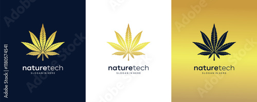 Gold Cannabis Leaf  ,Growing medical marijuana CBD vectir logo design.