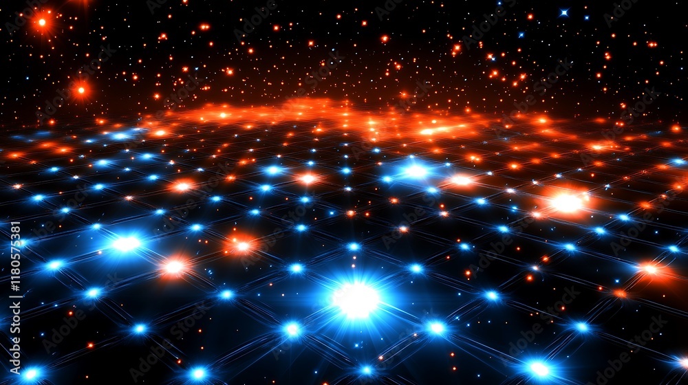 Obraz premium Abstract grid of vibrant blue and orange lights