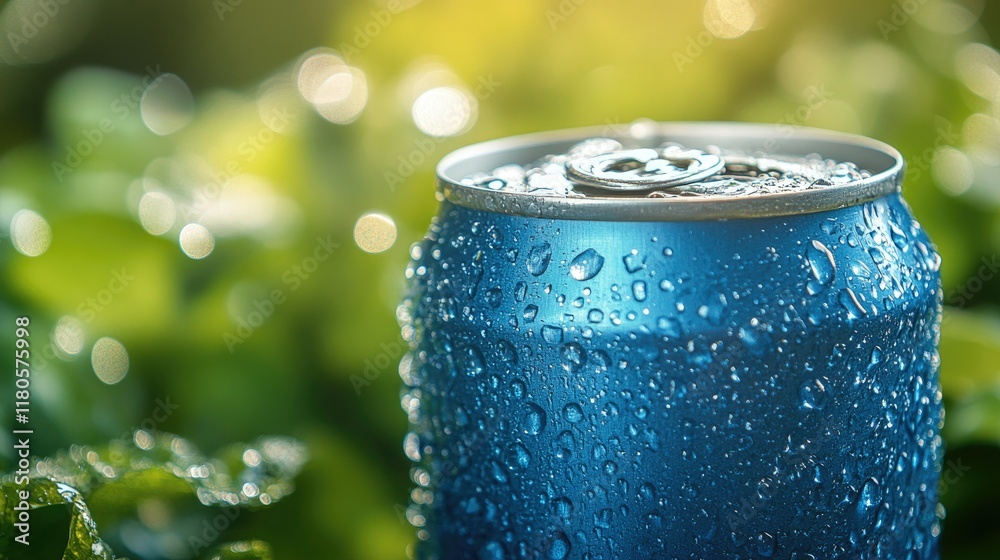 Refreshing Blue Can in Lush Greenery Refreshing Blue Can in Lush Greenery