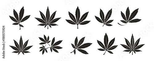 Cannabis Marijuana CBD leaves isolated icon set vector logo design, Growing medical marijuana.