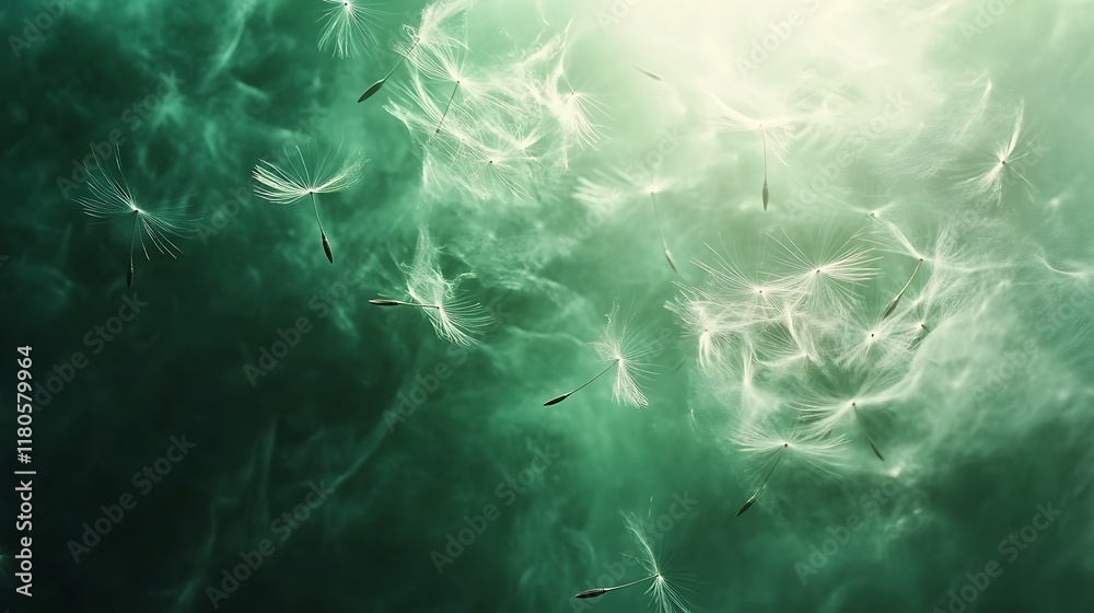 Fototapeta premium Dandelion seeds on a blue background. Closeup