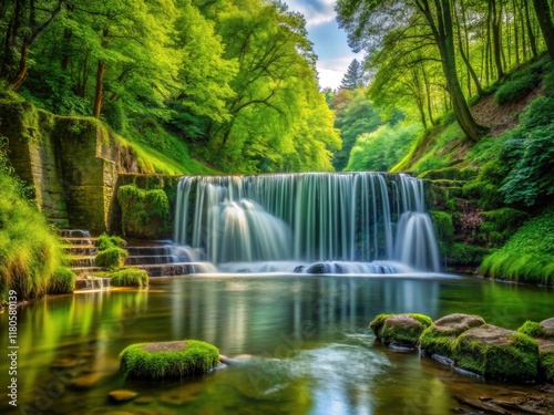 Cannop Pond Waterfall Long Exposure Photography, Forest of Dean, Gloucestershire, England photo