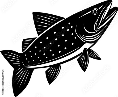 Black Silhouette of a Salmon Fish on a White Background - Vector Illustration