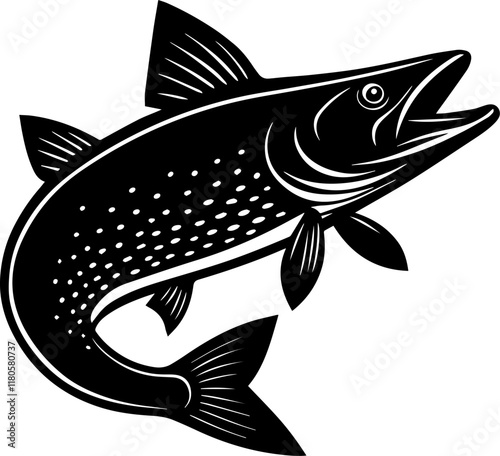 Black Silhouette of a Salmon Fish on a White Background - Vector Illustration