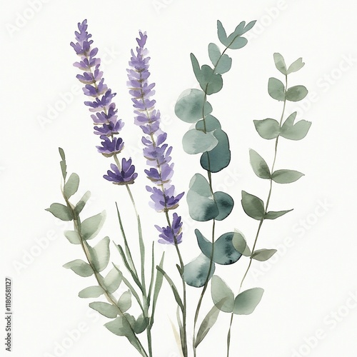 Watercolor Lavender and Eucalyptus Illustration