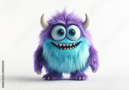 Adorable Fluffy Purple and Teal Monster Character Design for Animation and Illustration