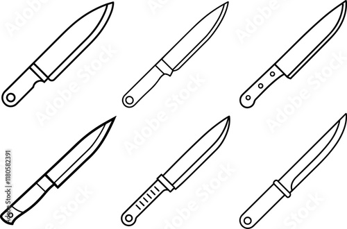 Set of Black Line art of a knife on a White Background - Vector Illustration