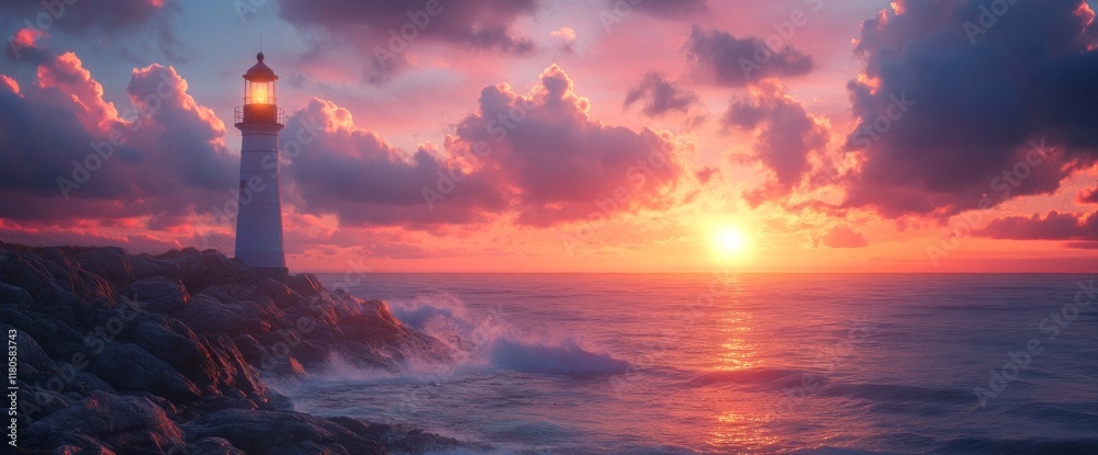 Lighthouse at Sunset with Dramatic Clouds Lighthouse at Sunset with Dramatic Clouds