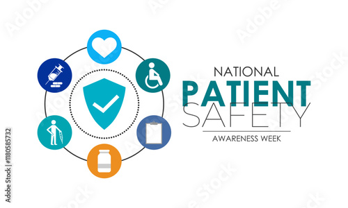 Patient safety awareness week is observed every year in March. Patient Safety Awareness  is observed to increase patient and health professional awareness. Design for banner, cards, prints. Eps 10.