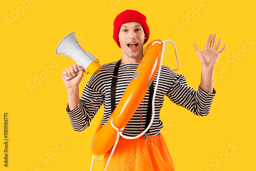 Surprised male sailor with ...