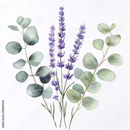 Watercolor Lavender and Eucalyptus Illustration