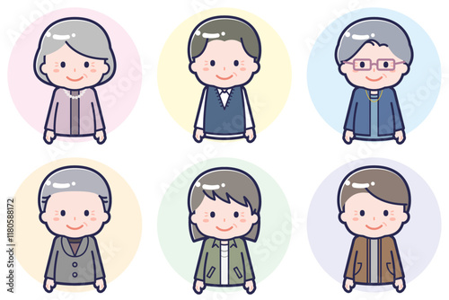 いろいろな人物セット_笑顔_シニア