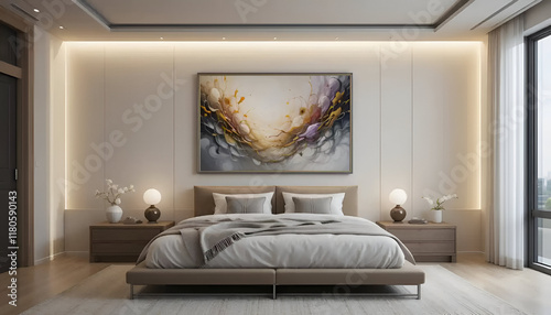 modern bed room interior light painting background 