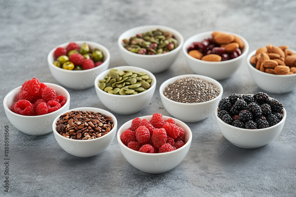 Selection of fresh and vibrant superfoods with fruits berries nuts seeds for a colorful and nutrient-rich healthy diet
Selection of fresh and vibrant superfoods with fruits berries nuts seeds for a colorful and nutrient-rich healthy diet