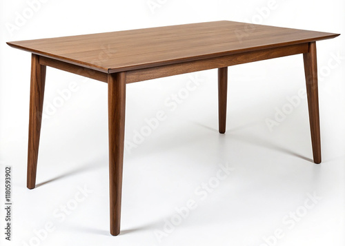 Modern brown wooden table isolated on white background