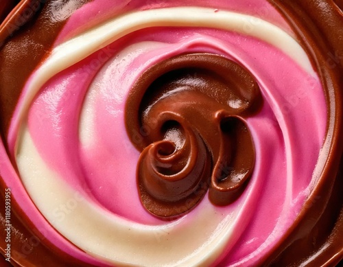 Swirled Chocolate, Pink, and White Cream Delight  photo