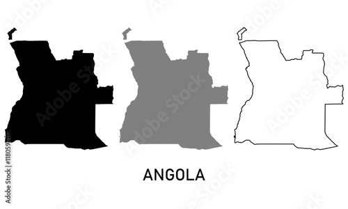 angola map in outline style, black color, gray color	