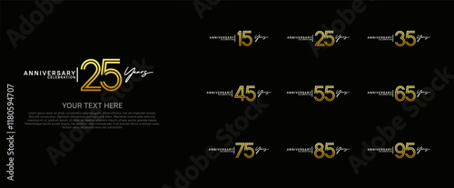 logo anniversary set. golden and silver color on black background for special event