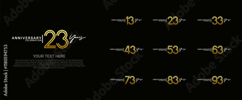 logo anniversary set. golden and silver color on black background for special event photo