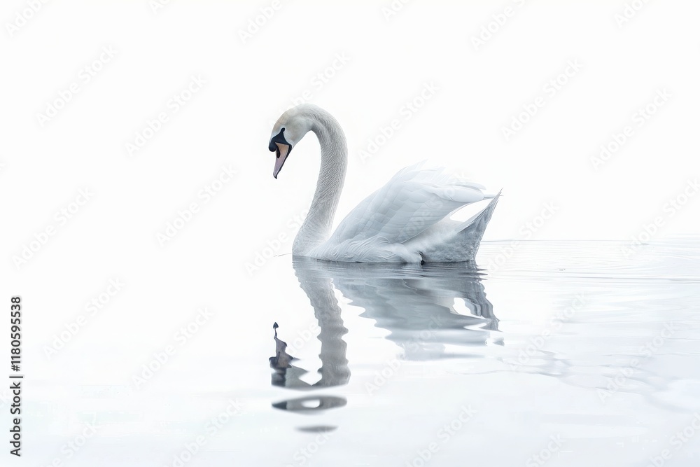 Obraz premium Majestic Swan Resting Gracefully on a Crystal-Clear Lake.
