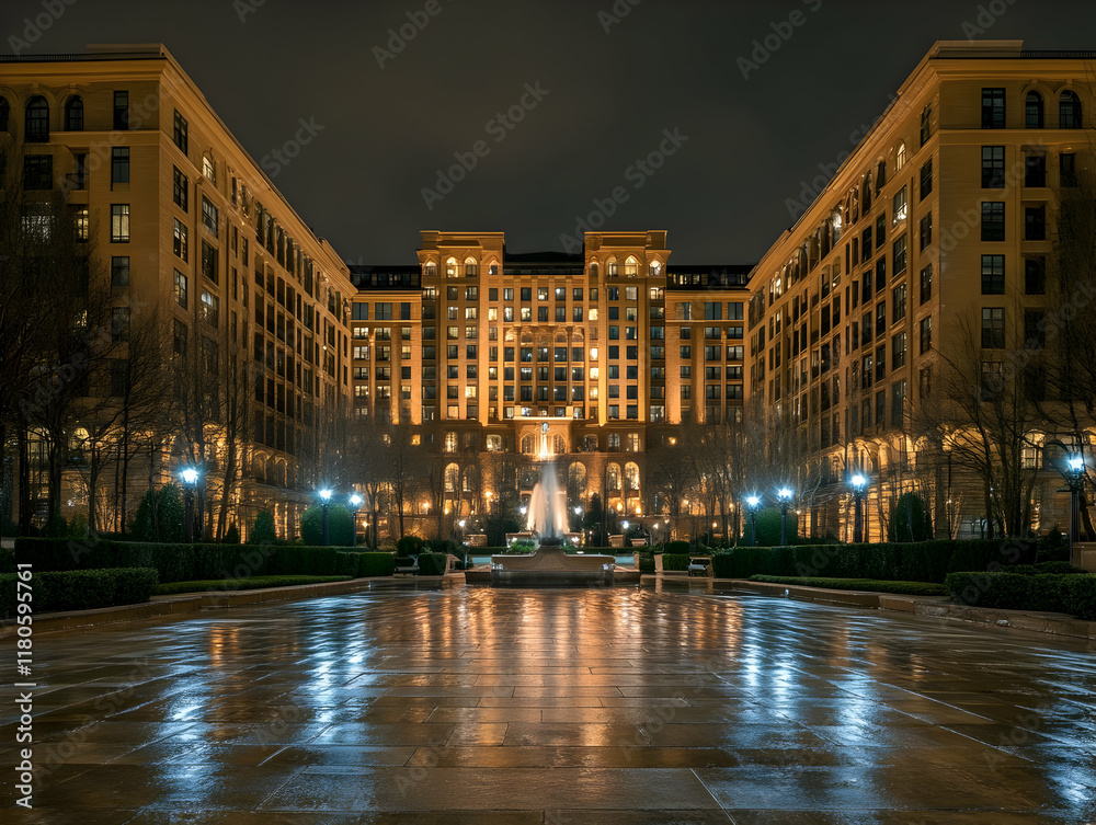 Night Cityscape Luxury Building Illustration Night Cityscape Luxury Building Illustration
