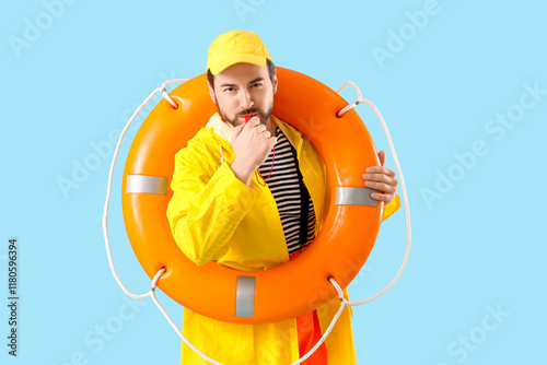 Male sailor with rescue rin...