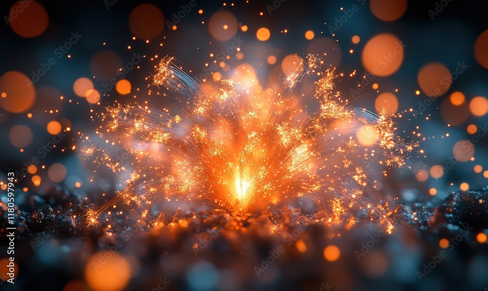 Fototapeta premium Fiery, sparkling explosion; bokeh background.