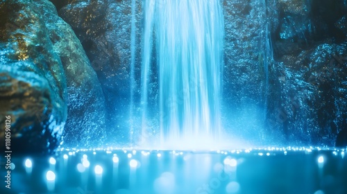 enchanting blue waterfall, nature scene - • ethereal/dreamlike imagery