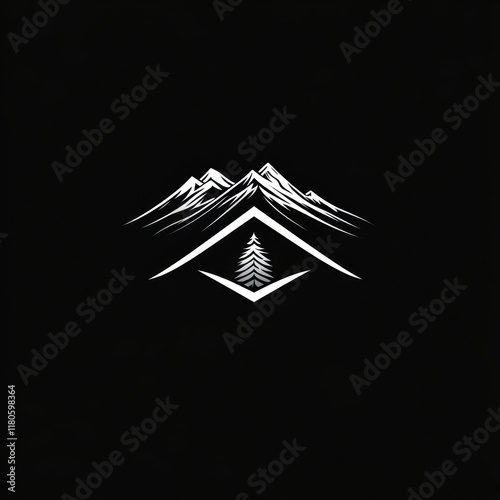 Minimalist mountain range and tree logo design. photo