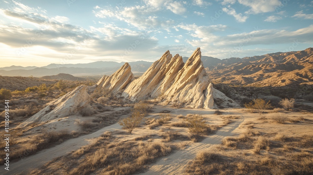 Naklejka premium Desert landscape, rock formations, sunset, nature. Stock photo