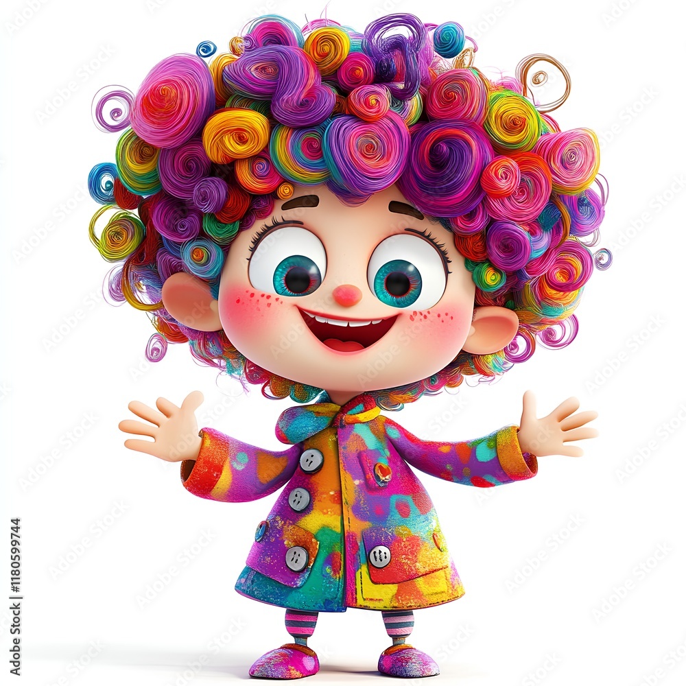 Adorable Rainbow-Haired Cartoon Character: Vibrant and Whimsical Illustration Adorable Rainbow-Haired Cartoon Character: Vibrant and Whimsical Illustration