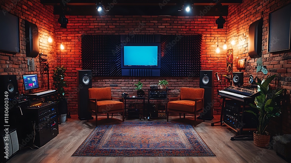 Fototapeta premium Creative music studio setup home interior design cozy atmosphere