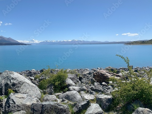 Blue Color of Lake Pukaki, South Island, New Zealand photo