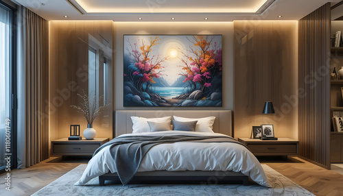 modern bed room interior light painting background 