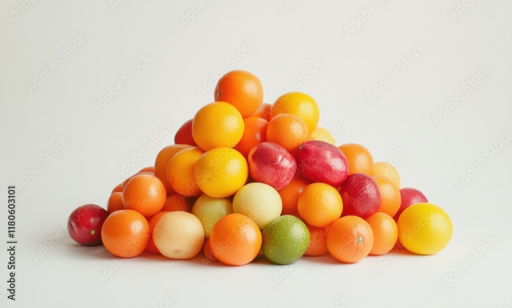 Vibrant Pile of Fresh Citrus Fruits and Apples on a Light Background, Showcasing an Assortment of Colors and Textures for Healthy Lifestyle Imagery Vibrant Pile of Fresh Citrus Fruits and Apples on a Light Background, Showcasing an Assortment of Colors and Textures for Healthy Lifestyle Imagery