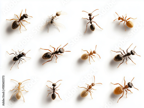 12 icônes de fourmis en 3D sur fond blanc photo